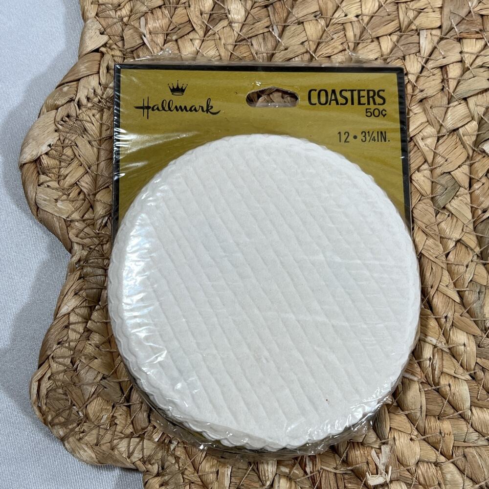 Vintage Hallmark White Paper Coasters Textured Set of 12 - 3.25” Drink Party